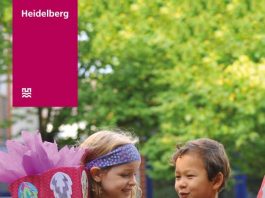 Titel der Broschüre „In die Schule, fertig, los! – Informationen rund um den Schulstart in Heidelberg (Foto: Peter Dorn/Grafik: Stadt Heidelberg)