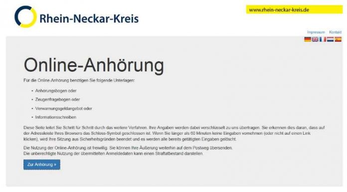 Ordnungswidrigkeitenverfahren können Bürgerinnen und Bürger im Rhein-Neckar-Kreis auch online abwickeln (Foto: Landratsamt Rhein-Neckar-Kreis)