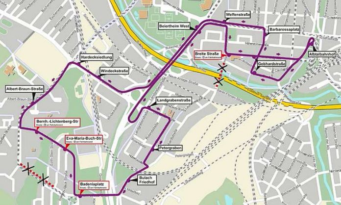 Die Umleitungsstrecke der Buslinie 51 (Grafik: VBK) Die Umleitungsstrecke der Buslinie 51 (Grafik: VBK)