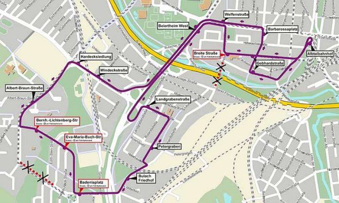 Die Umleitungsstrecke der Buslinie 51 (Grafik: VBK)