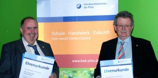 Die Studiendirektoren Helmut Linn und Günter Foltz erhielten die Ehrennadel in Gold (Foto: BBS)