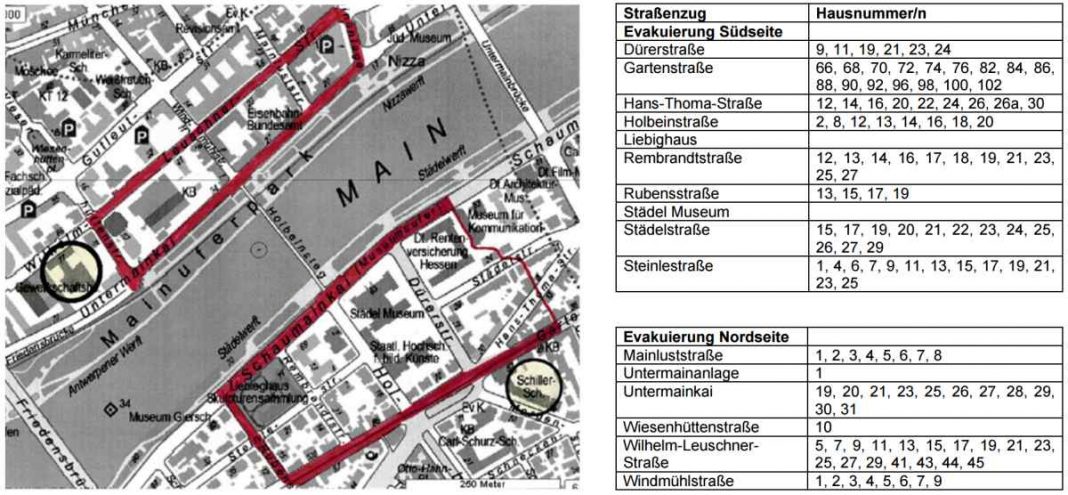 Karte zur Bombenräumung (Quelle: Stadt Frankfurt)