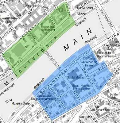 Der Bereich ist eine Nord-Zone oberhalb und eine Süd-Zone unterhalb des Mains unterteilt.