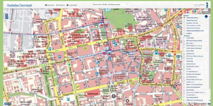 Neuer Stadtplan mit vielen Suchmöglichkeiten. (Foto: Wissenschaftsstadt Darmstadt/ Vermessungsamt) Neuer Stadtplan mit vielen Suchmöglichkeiten. (Foto: Wissenschaftsstadt Darmstadt/ Vermessungsamt)
