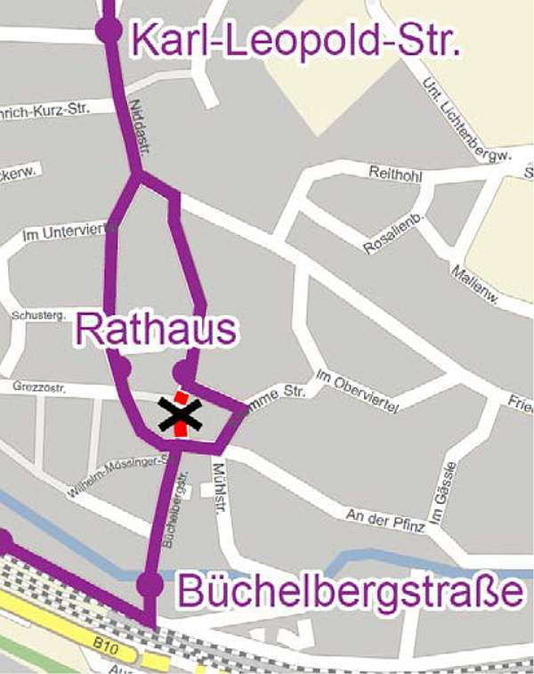 Buslinie 21 fährt Umleitung wegen Hexenmarkt in Grötzingen Grafik: VBK