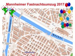 Route des Fasnachtsumzugs 2017 (Quelle: Stadt Mannheim)