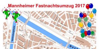 Route des Fasnachtsumzugs 2017 (Quelle: Stadt Mannheim)