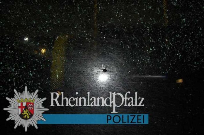 Die beschädigte Scheibe des Busses. Die Gäste kamen mit dem Schrecken davon Die beschädigte Scheibe des Busses. Die Gäste kamen mit dem Schrecken davon