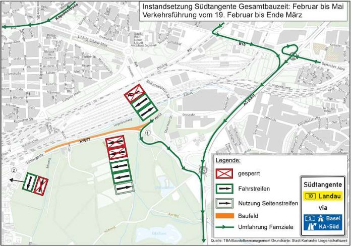 Am 19. Februar soll es richtig losgehen mit der Instandsetzung der Südtangente - alles ist vorbereitet. (Grafik: TBA)