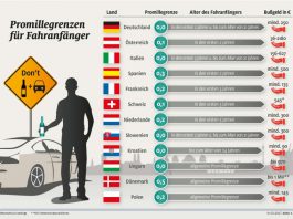 Fahranfängern drohen im Ausland harte Strafen (Infografik: ADAC)