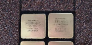 Im Ostring wurden Stolpersteine für Arthur, Lilly, Hans und Edith Marx verlegt. Mitglieder der Familie Marx nahmen an der Verlegung teil. (Foto: Stadt Landau in der Pfalz)