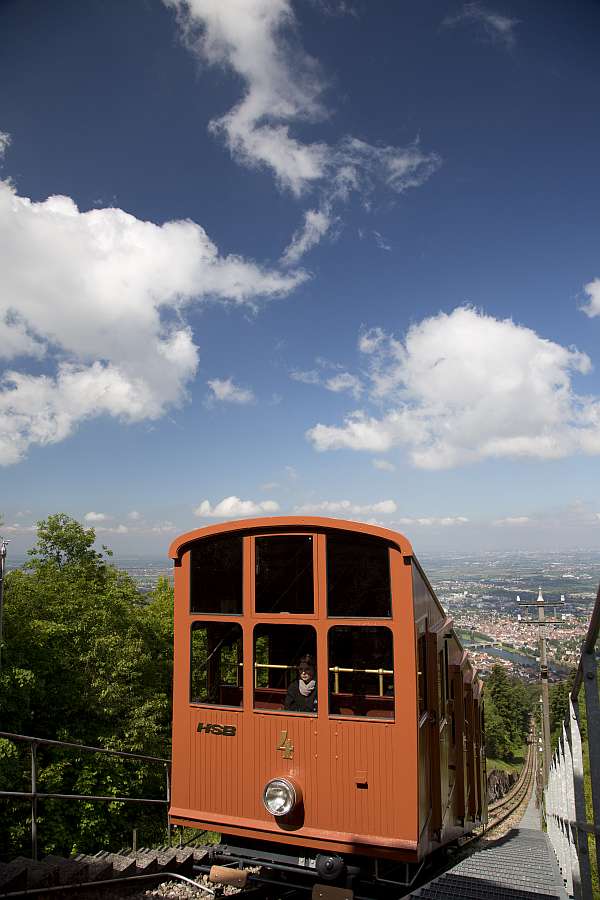 Obere Bergbahn auf dem Weg zum Königstuhl. (Quelle: Stadtwerke Heidelberg, Alex Grüber)