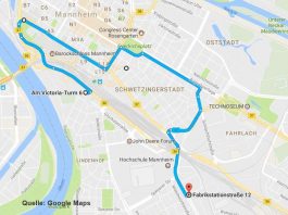 Die geplante Strecke des Blaulichtumzugs am 17. März (Grafik: Stadt Mannheim)