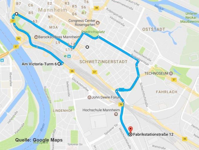 Die geplante Strecke des Blaulichtumzugs am 17. März (Grafik: Stadt Mannheim) Die geplante Strecke des Blaulichtumzugs am 17. März (Grafik: Stadt Mannheim)
