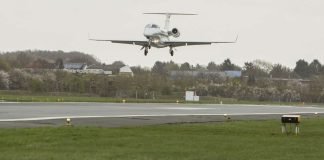 Am Bremen Airport landete am 6. April 2017 um 10 Uhr lokaler Zeit erstmals ein Business-Jet mit Hilfe eines neuen, satellitengestützten Präzisionsanflugverfahrens, ohne auf bodenseitige Navigationsinfrastruktur zurück zu greifen. (Foto: Nikolai Wolff)