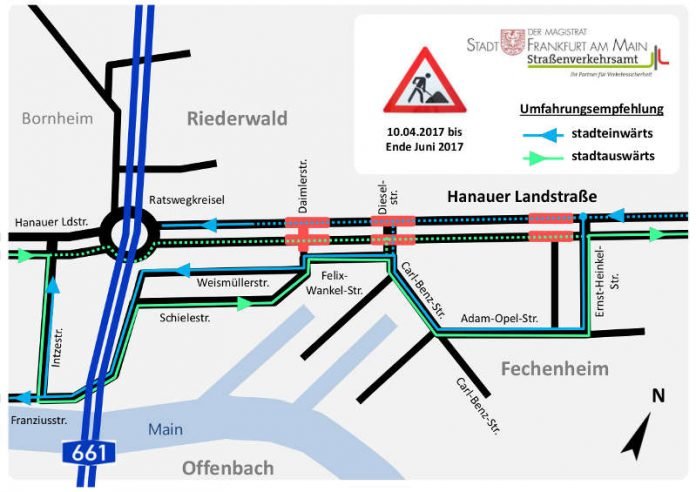 Umfahrungsempfehlung Hanauer Landstraße (Foto: Stadt Frankfurt am Main)