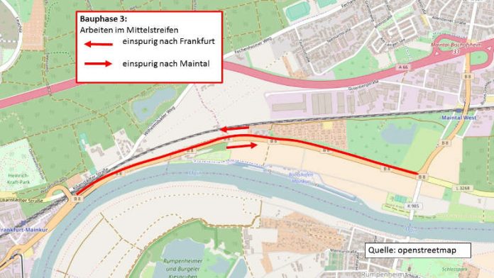 B8 Verkehrsführung (Grafik: Stadt Frankfurt/openstreetmap)