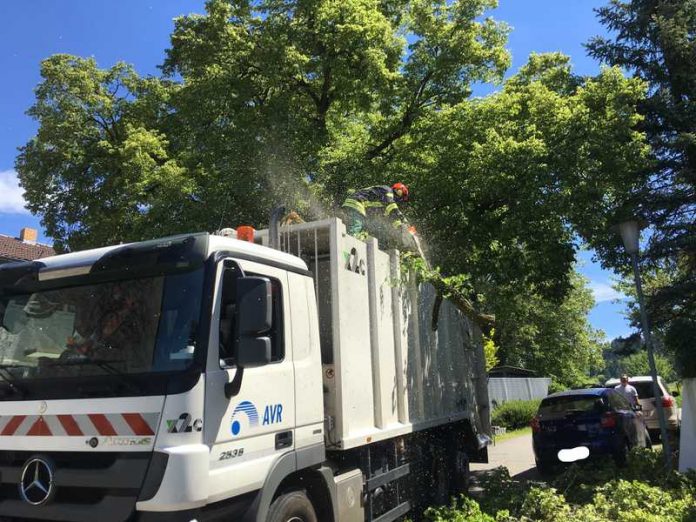 Einsatz wegen Baum auf Müllfahrzeug