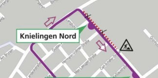 Umleitungsroute der Buslinie 76 vom 6. bis 9. Juni 2017 (Quelle: VBK)