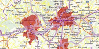 Die Ballungsräume in Südhessen mit den am stärksten belasteten Schienenabschnitten. (Quelle: Eisenbahn-Bundesamt)