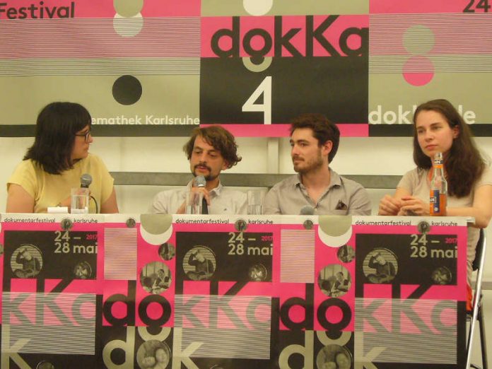 v.l.: DokKa-Moderatorin Carmen Beckmann, Regisseur Msrc Eberhardt, Cutter Pablo Ben Yakov und Produzentin Theresa Bacza (Foto: Hannes Blank) v.l.: DokKa-Moderatorin Carmen Beckmann, Regisseur Msrc Eberhardt, Cutter Pablo Ben Yakov und Produzentin Theresa Bacza (Foto: Hannes Blank)