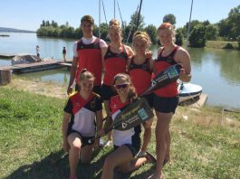 Ken Pfeiffer, Carola Schmidt, Katinka Hofmann, Sarah Brüßler (hintere Reihe), Maya Miller und Sophie Speck (vorne kniend) überzeugten in Piestany (Foto: Rheinbrüder/Bechtold)