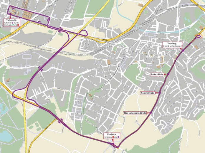 Routenverlauf des Schienenersatzverkehrs (Quelle: VBK) Routenverlauf des Schienenersatzverkehrs (Quelle: VBK)