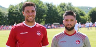 Benjamin Kessel und Brandon Borrello in den neuen Trikots (Foto: 1. FC Kaiserslautern)