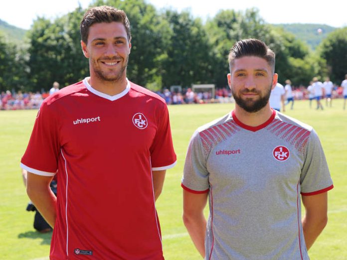 Benjamin Kessel und Brandon Borrello in den neuen Trikots (Foto: 1. FC Kaiserslautern)