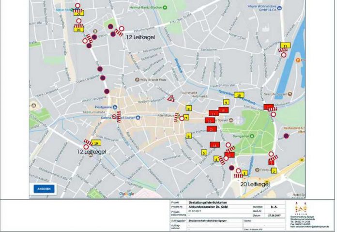 Verkehrsführung und Absperrungen bei den Trauerfeierlichkeiten für Altbundeskanzler Dr. Helmut Kohl (Bild: Stadtverwaltung Speyer)