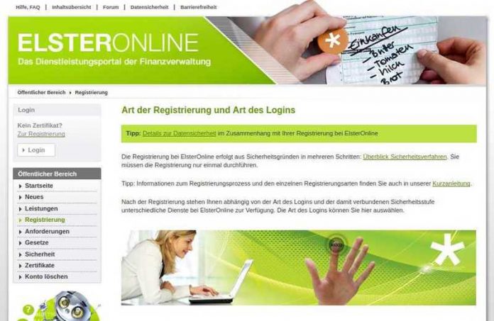 der neue Internetauftritt Elster-Online