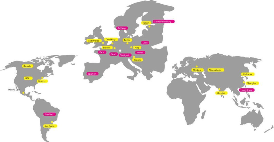 Die Ausstellungen des ZKM touren weltweit. Die Karte zeigt ausschnittsweise die Stationen der Reiseausstellungen. (Foto: ZKM Karlsruhe)