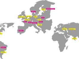 Die Ausstellungen des ZKM touren weltweit. Die Karte zeigt ausschnittsweise die Stationen der Reiseausstellungen. (Foto: ZKM Karlsruhe)