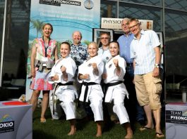 v.l.n.r. Anja Siegert (Projektleitung Team Tokio), Christine Heinrich, Martin Strauß (BCRN), Jasmin Bleul, Richard Seipp (BCRN), Dr. Siegfried Wolf (Präsident des KVBW), Norbert König (ZDF Sportreporter) (Foto: Team Tokio)