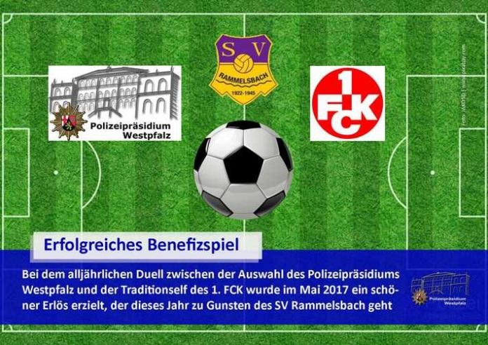 Der Erlös des traditionellen Benefizspiels zwischen dem Polizeipräsidium Westpfalz und der FCK-Traditionsmannschaft geht dieses Jahr zu Gunsten des SV Rammelsbach.
