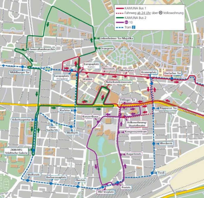 Fahrwegsgrafik zu den beiden Bus-Sonderlinien (Quelle: VBK)