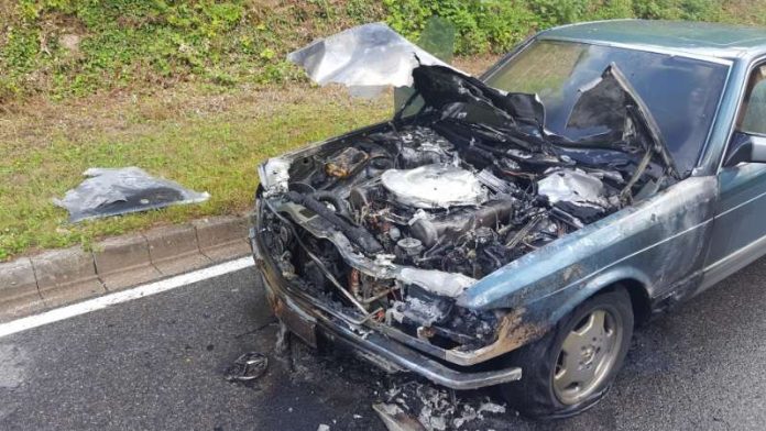 Der Motorraum brannte in voller Ausdehnung (Foto: Presseteam der Feuerwehr VG Lambrecht)