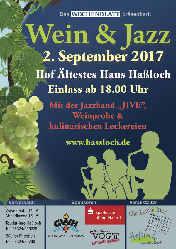 Wein und Jazz 2017 Haßloch Veranstaltungshinweis Veranstaltungshinweis