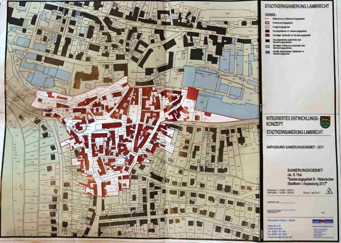 Sanierungsgebiet II Lambrecht Der Plan mit dem eingezeichneten Sanierungsgebiet II (Quelle: Stadt Lambrecht/Planungsbüro Hubert L. Deubert)