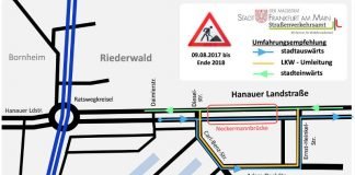 Umfahrungsempfehlung Hanauer Landstraße/Neckermannbrücke (Quelle: Stadt Frankfurt)