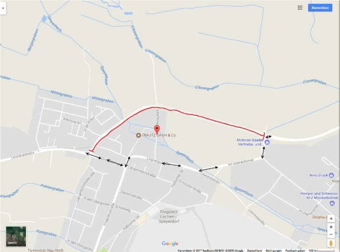 Die K1 wird vollgesperrt, siehe Markierung auf der Karte (Foto: Stadtverwaltung Neustadt)