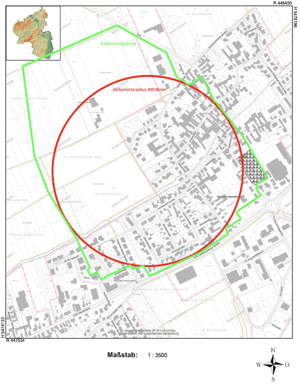Sicherheitskreis und Evakuierungszone (Grafik: VG Dannstadt-Schauernheim)