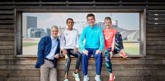 Jo Schindler, Fate Tola, Arne Gabius und Katharina Heinig (Foto: Mainova Frankfurt Marathon)