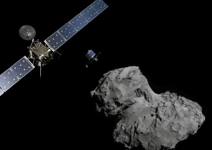 Rosetta at Comet (landscape) © ESA/ATG medialab; Comet image: ESA/Rosetta/Navcam Rosetta at Comet (landscape) © ESA/ATG medialab; Comet image: ESA/Rosetta/Navcam