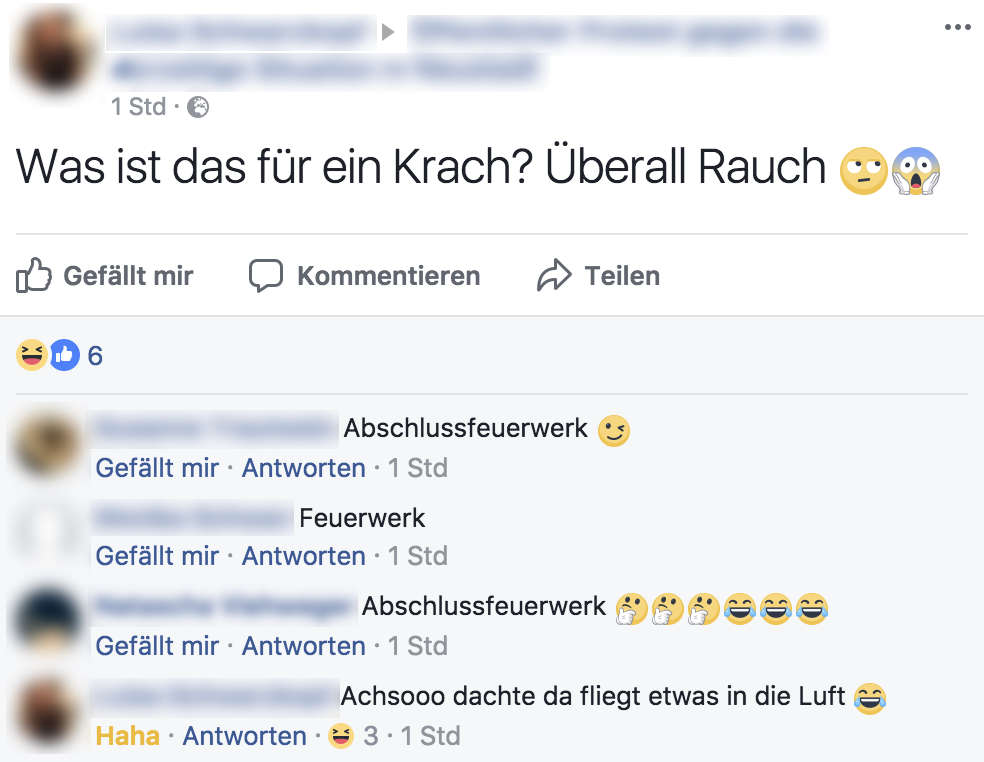 Nach den Explosionen folgte Stille. Facebook-Gruppenmitglieder erklärten die Welt (Quelle: Facebook)