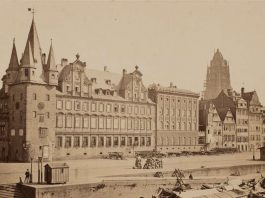 Fridrich F. Rententurm mit Bernus- und Burnitzbau und Saalhof um 1869 (Quelle: HMF)