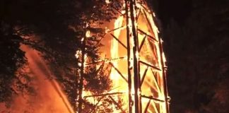 Der brennende Goetheturm (Screenshot Video, Quelle: Feuerwehr Frankfurt)