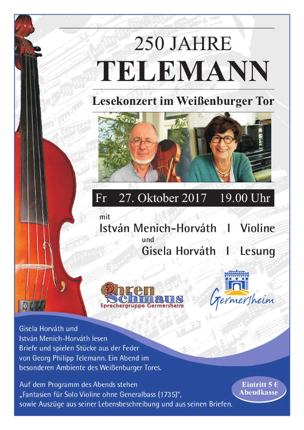 Telemann Lesekonzert am 27. Oktober 2017 Veranstaltungsplakat