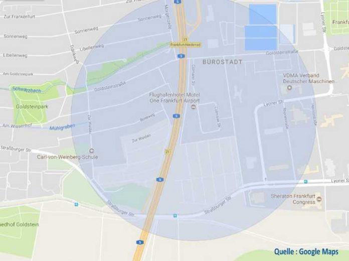 Evakuierungsbreich - Quelle: Google Maps - Polizei HE
