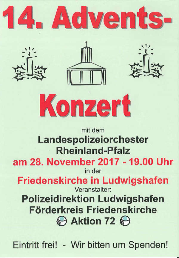 14. Benefiz-Adventskonzert des Landespolizeiorchesters Rheinland-Pfalz Veranstaltungsplakat